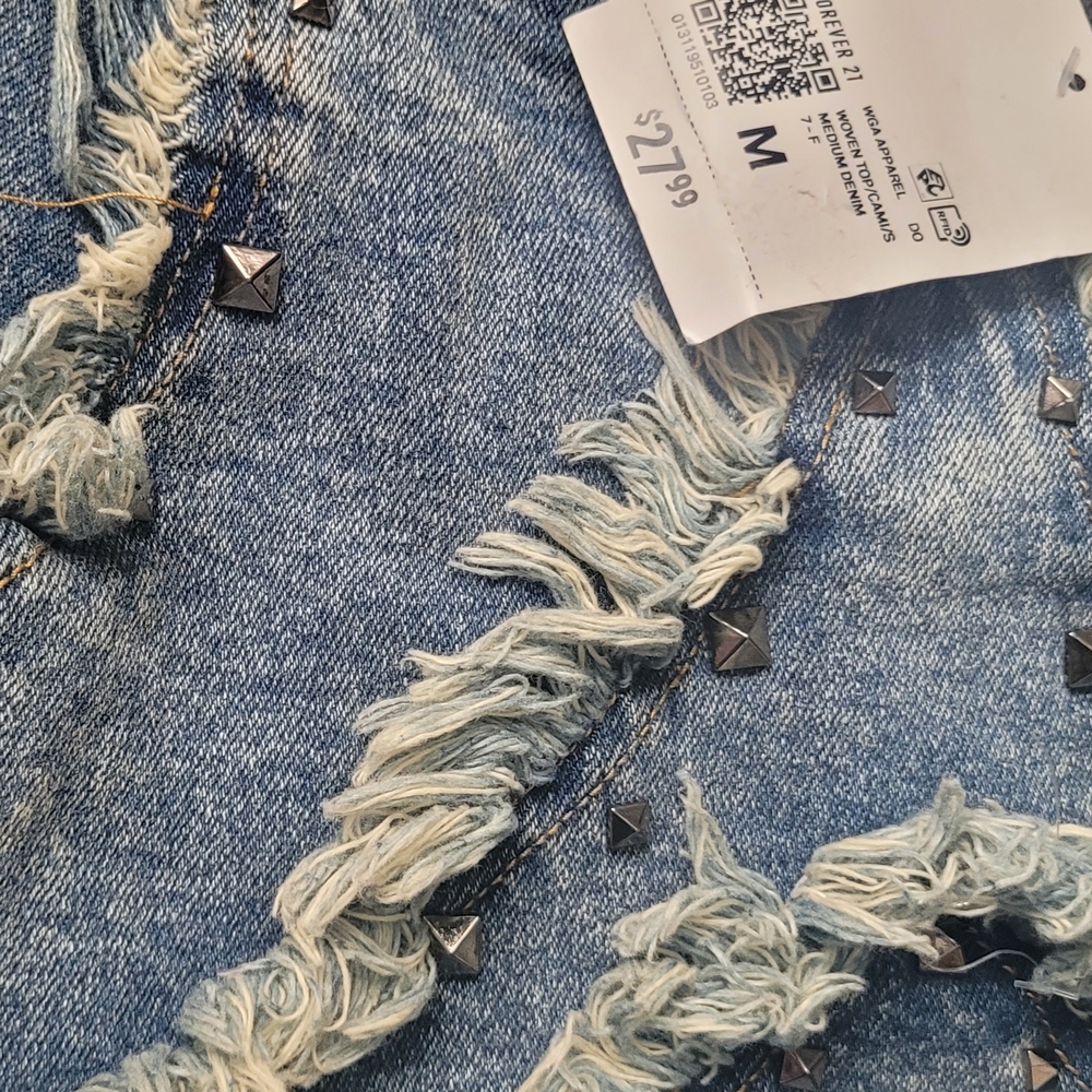 Forever 21 Blue Distressed Crop Top with Studs